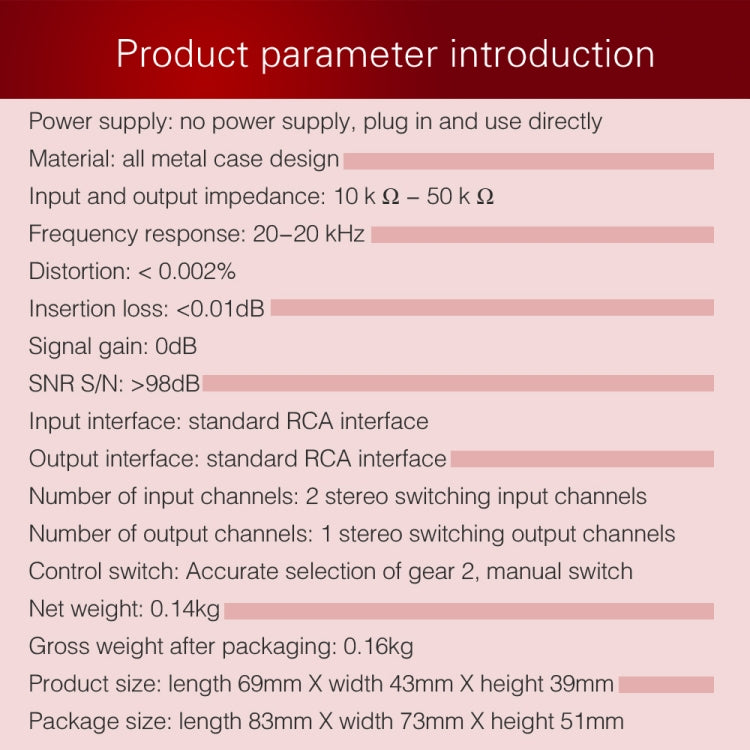 B101 2 In 1 Out (1 In 2 Out) Audio Source Signal Selection Switcher Computer Speaker RCA Lossless Audio Source Switcher, B101