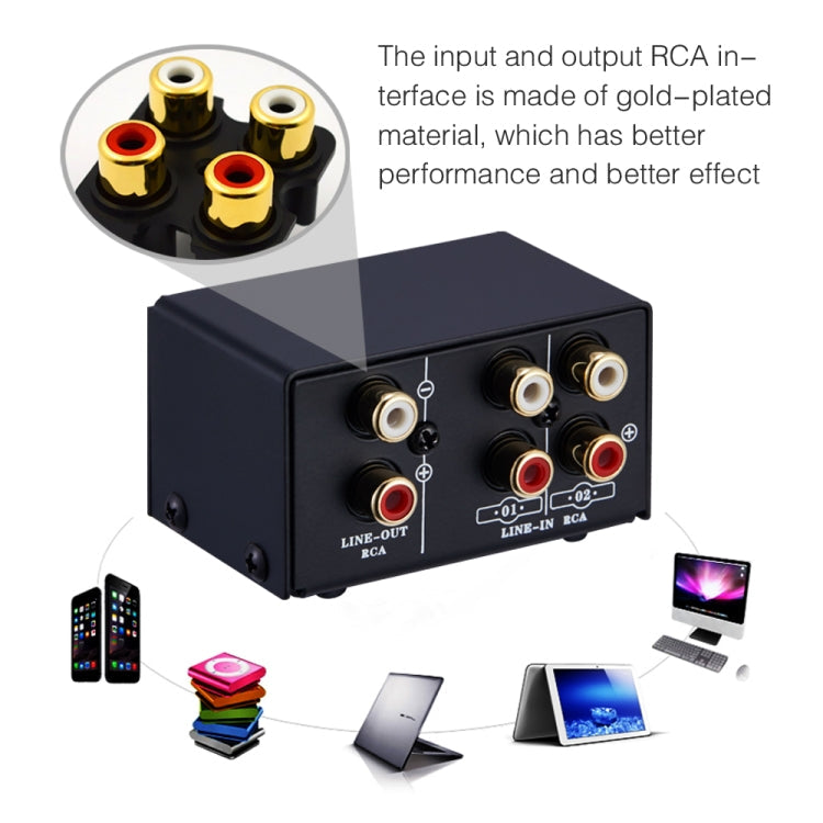 B101 2 In 1 Out (1 In 2 Out) Audio Source Signal Selection Switcher Computer Speaker RCA Lossless Audio Source Switcher, B101