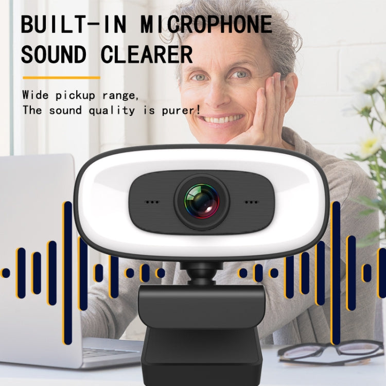 C10 2K HD Without Distortion 360 Degrees Rotate Three-speed Fill Light USB Free Drive Webcams, Built-in Sound Clearer Microphone – TPU