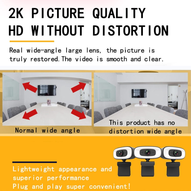 C10 2K HD Without Distortion 360 Degrees Rotate Three-speed Fill Light USB Free Drive Webcams, Built-in Sound Clearer Microphone – TPU