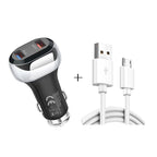 YSY-312 2 in 1 18W Portable QC3.0 Dual USB Car Charger + 1m 3A USB to Micro USB Data Cable Set, with Micro USB Cable with Micro USB Cable Black