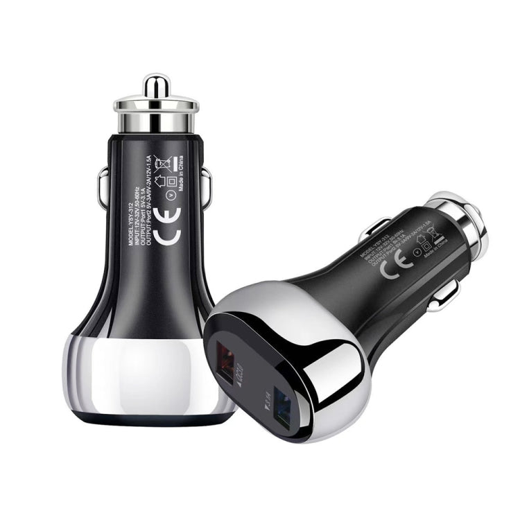 YSY-312 2 in 1 18W Portable QC3.0 Dual USB Car Charger + 1m 3A USB to 8 Pin Data Cable Set, with 8 Pin Cable – Data Transmission, TPU