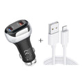 YSY-312 2 in 1 18W Portable QC3.0 Dual USB Car Charger + 1m 3A USB to 8 Pin Data Cable Set, with 8 Pin Cable – Data Transmission, TPU with 8 Pin Cable Black