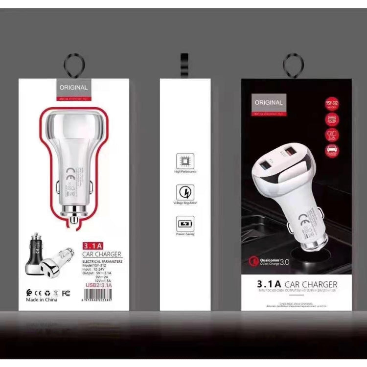 YSY-312 2 in 1 18W Portable QC3.0 Dual USB Car Charger + 1m 3A USB to 8 Pin Data Cable Set, with 8 Pin Cable – Data Transmission, TPU