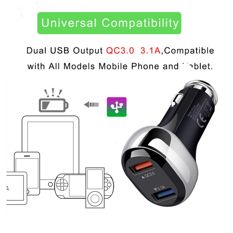 YSY-312 2 in 1 18W Portable QC3.0 Dual USB Car Charger + 1m 3A USB to 8 Pin Data Cable Set, with 8 Pin Cable – Data Transmission, TPU