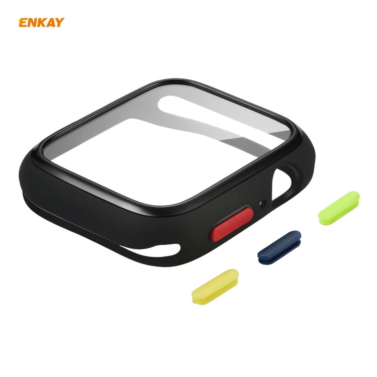 ENKAY Hat-prince Full Coverage TPU Case + Tempered Glass Protector for Apple Watch Series 6 / 5 / 4 / SE 44mm, For Apple Watch Series 6 / 5 / 4 / SE 44mm For Apple Watch Series 6 5 4 SE 44mm Black