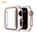 ENKAY Hat-Prince Full Coverage Electroplated PC Case + Tempered Glass Protector for Apple Watch Series 6 / 5 / 4 / SE 44mm, For Apple Watch Series 6 / 5 / 4 / SE 44mm For Apple Watch Series 6 5 4 SE 44mm White+Champagne