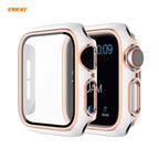 ENKAY Hat-Prince Full Coverage Electroplated PC Case + Tempered Glass Protector for Apple Watch Series 6 / 5 / 4 / SE 44mm, For Apple Watch Series 6 / 5 / 4 / SE 44mm For Apple Watch Series 6 5 4 SE 44mm White+Champagne