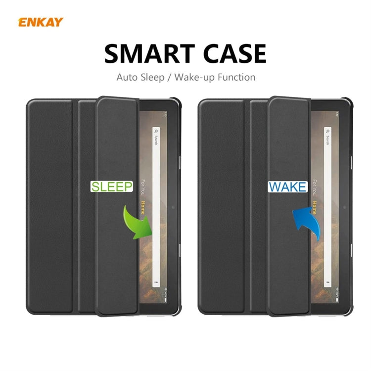 ENKAY PU Leather + Plastic Smart Case with Three-folding Holder for Amazon Fire HD 10 / 10 Plus (2021) – Flip, Leather, For Amazon Fire HD 10 / 10 Plus (2021)