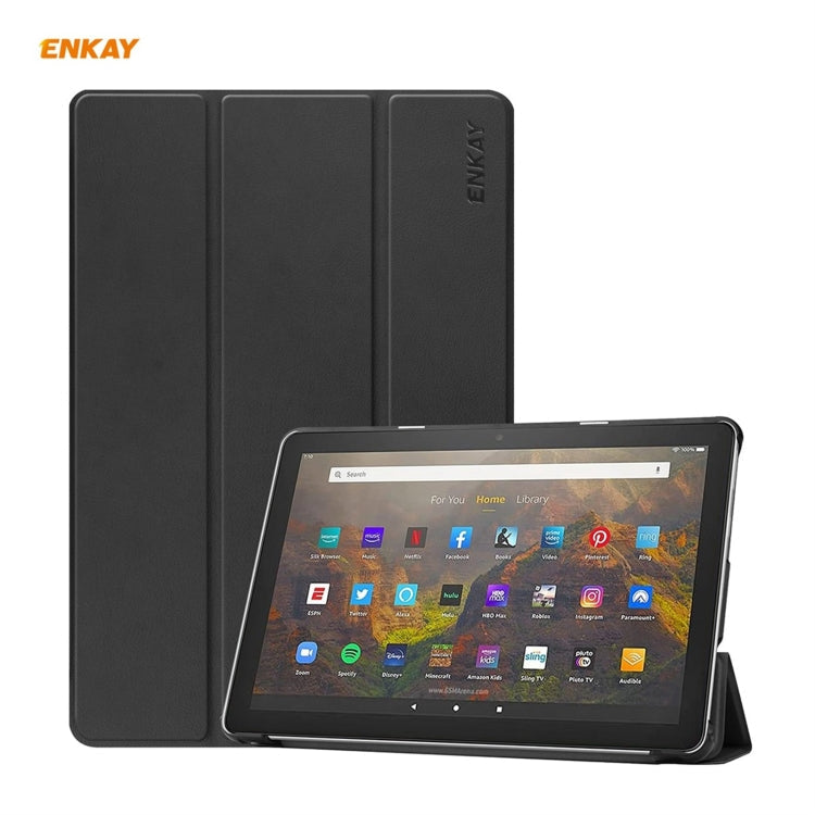 ENKAY PU Leather + Plastic Smart Case with Three-folding Holder for Amazon Fire HD 10 / 10 Plus (2021) – Flip, Leather, For Amazon Fire HD 10 / 10 Plus (2021)
