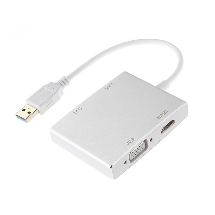 WS-03 4 in 1 USB 3.0 to VGA + HDMI + DVI + RJ45 Network Card Ethernet Converter – Aluminum Alloy, 4K Default Title