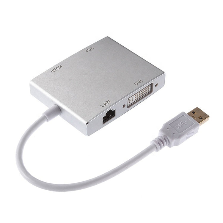 WS-03 4 in 1 USB 3.0 to VGA + HDMI + DVI + RJ45 Network Card Ethernet Converter – Aluminum Alloy, 4K