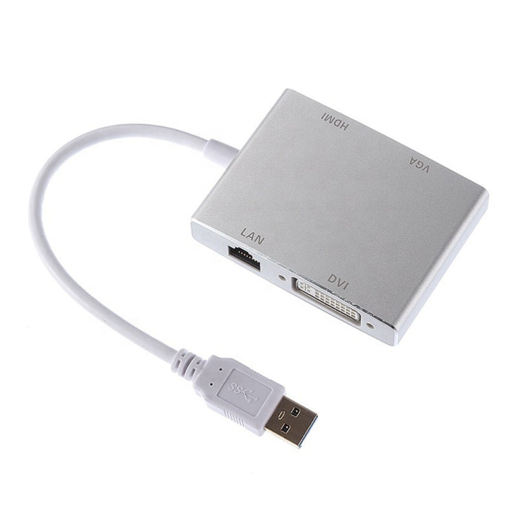 WS-03 4 in 1 USB 3.0 to VGA + HDMI + DVI + RJ45 Network Card Ethernet Converter – Aluminum Alloy, 4K