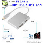 WS-03 4 in 1 USB 3.0 to VGA + HDMI + DVI + RJ45 Network Card Ethernet Converter – Aluminum Alloy, 4K
