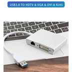 WS-03 4 in 1 USB 3.0 to VGA + HDMI + DVI + RJ45 Network Card Ethernet Converter – Aluminum Alloy, 4K