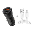 P21 Portable PD 20W + QC3.0 18W Dual Ports Fast Car Charger with USB to Type-C Cable Kit, with Type-C Cable with Type-C Cable Black