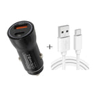 P21 Portable PD 20W + QC3.0 18W Dual Ports Fast Car Charger with USB to Type-C Cable Kit, with Type-C Cable with Type-C Cable Black