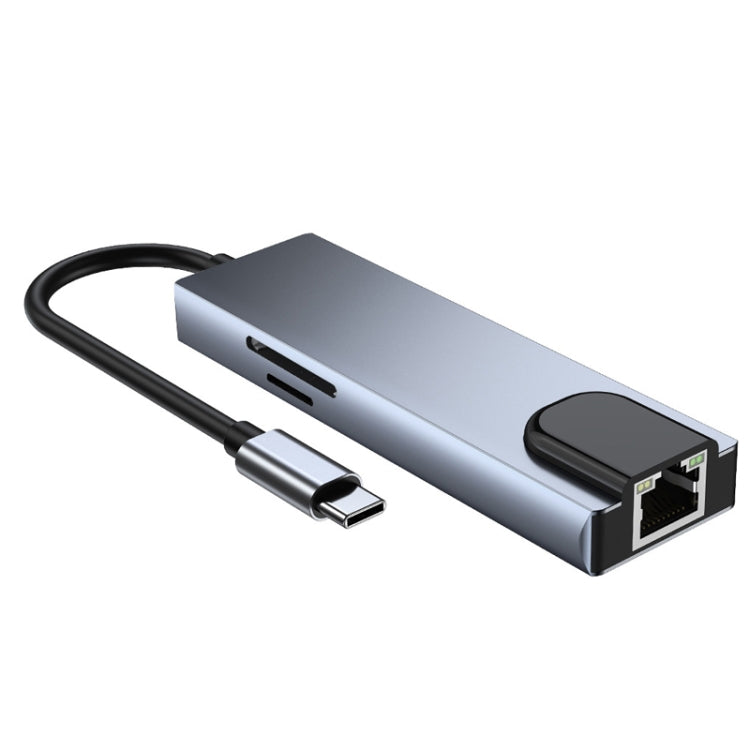 6 in 1 Type-C to HDMI + RJ45 + SD / TF + PD + USB HUB Adapter – 4K Default Title