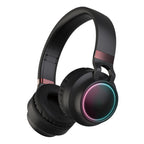 Colorful LED Bluetooth 5.0 Headphones Foldable Wireless HiFi Stereo Headset with Mic, Support TF Card / 3.5mm AUX Black