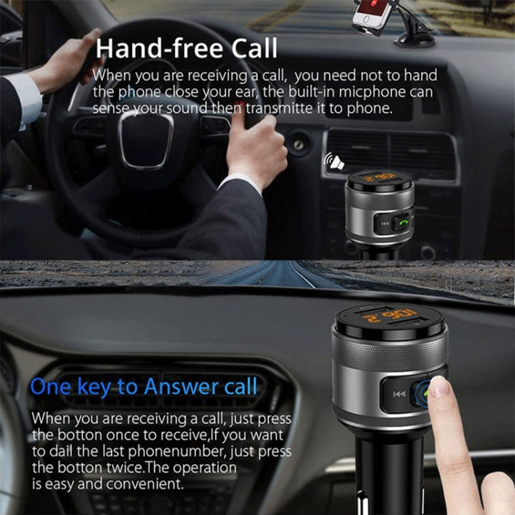 C57 QC3.0 Wireless FM Transmitter Fast Car Charger Bluetooth 5.0 Hands-free Car Modulator USB Flash Memory MP3 Player, C57