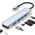 7 In 1 HDMI+SD/TF+USB2.0x2+USB3.0+PD to Type-C HUB Docking Station – Aluminum Alloy, 4K