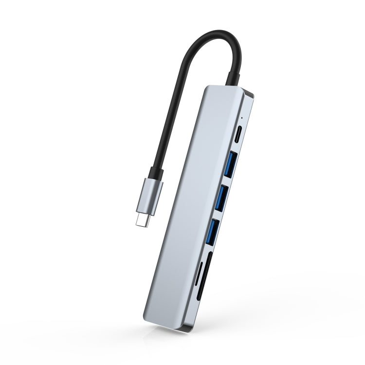 7 In 1 HDMI+SD/TF+USB2.0x2+USB3.0+PD to Type-C HUB Docking Station – Aluminum Alloy, 4K