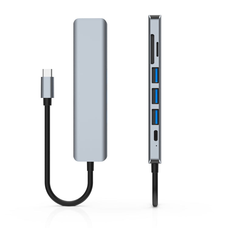 7 In 1 HDMI+SD/TF+USB2.0x2+USB3.0+PD to Type-C HUB Docking Station – Aluminum Alloy, 4K