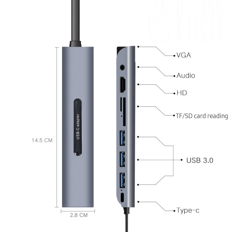 V161B 9-in-1 Type-C to HD / VGA / USB3.0 / SD / 3.5mm Audio / TF Card Reader HUB, V161B – Aluminum Alloy, TPU, 4K