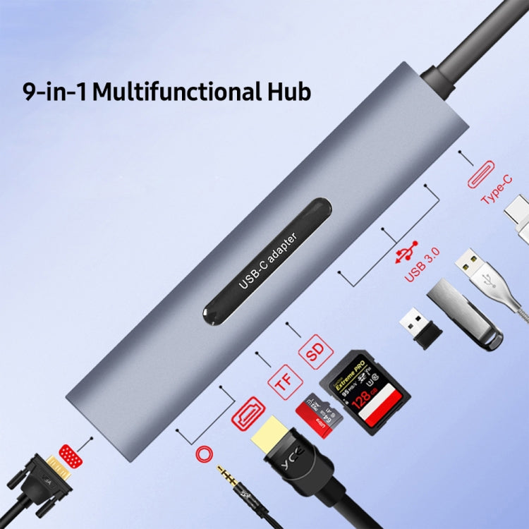 V161B 9-in-1 Type-C to HD / VGA / USB3.0 / SD / 3.5mm Audio / TF Card Reader HUB, V161B – Aluminum Alloy, TPU, 4K