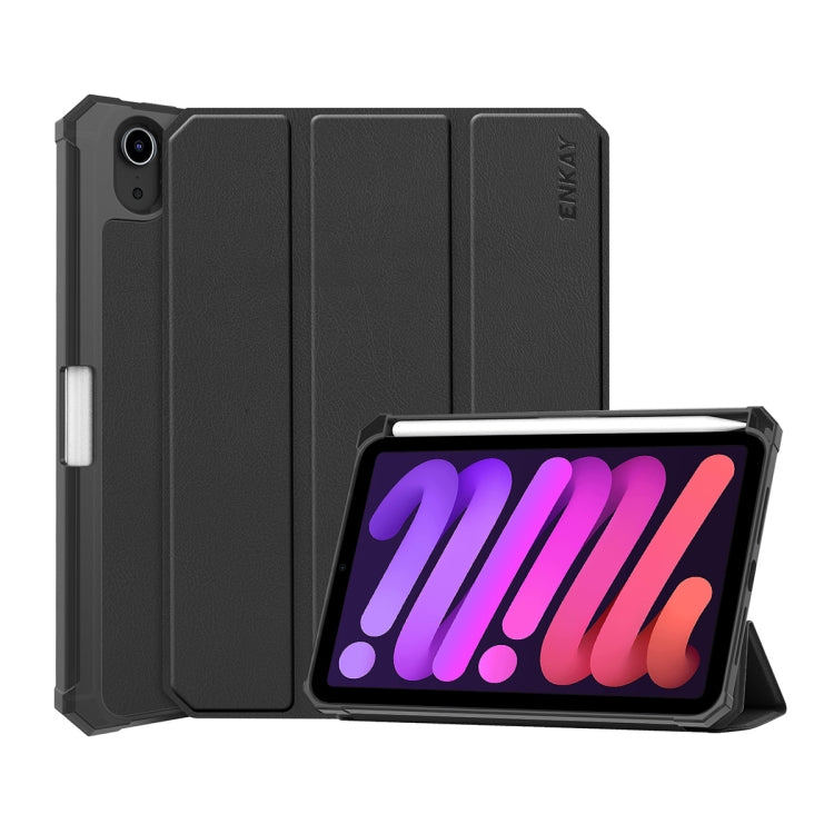 ENKAY Custer Texture Horizontal Flip PU+TPU Leather Case with Three-folding Holder & Sleep / Wake-up Function & Pen Holder for iPad mini 2024 / mini 6, For iPad mini 6 2021 For iPad mini 6 2021 Black