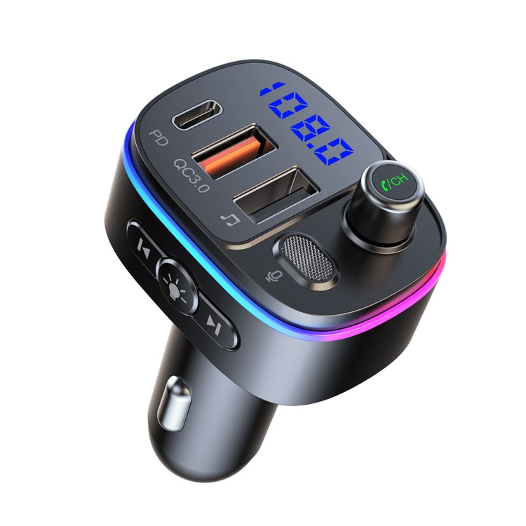 T65 Car Bluetooth FM Transmitter Dual USB Type-C QC3.0 Charger, T65 T65
