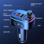 T65 Car Bluetooth FM Transmitter Dual USB Type-C QC3.0 Charger, T65