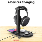 B-15A Headset – 4 in 1 Headset Holder Wireless Charger for Smart Phone & iWatch & Airpods