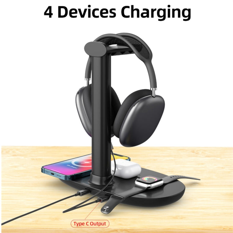 B-15A Headset – 4 in 1 Headset Holder Wireless Charger for Smart Phone & iWatch & Airpods