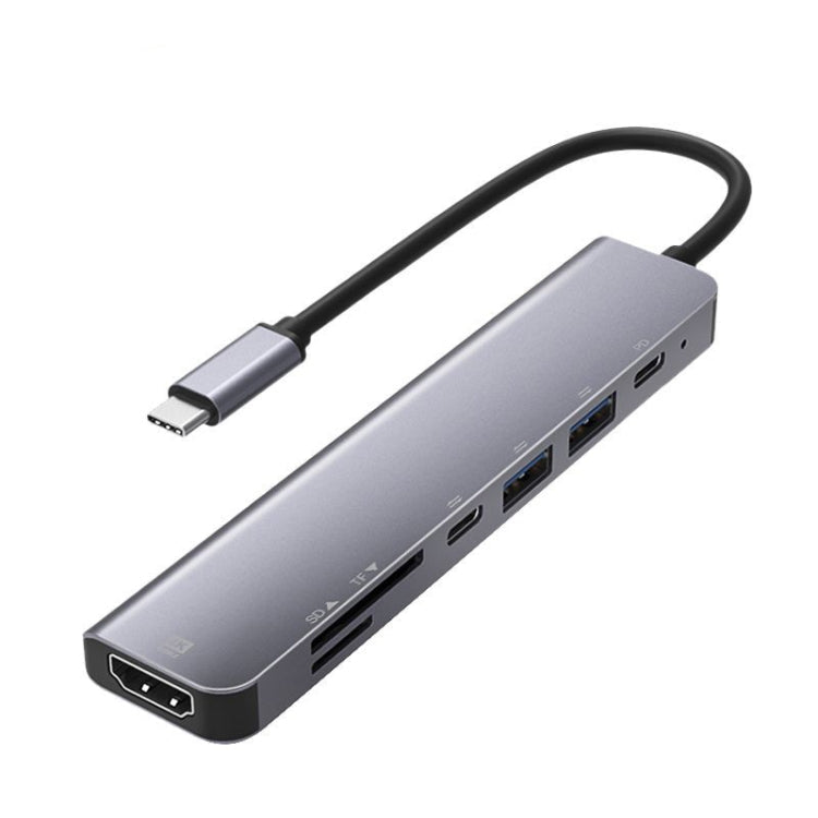 UC902 7-in-1 Multi-function HDMI+SD/TF+USB x 2+Type-C+PD to USB-C / Type-C Aluminum Alloy HUB – Aluminum Alloy, TPU, 4K Default Title