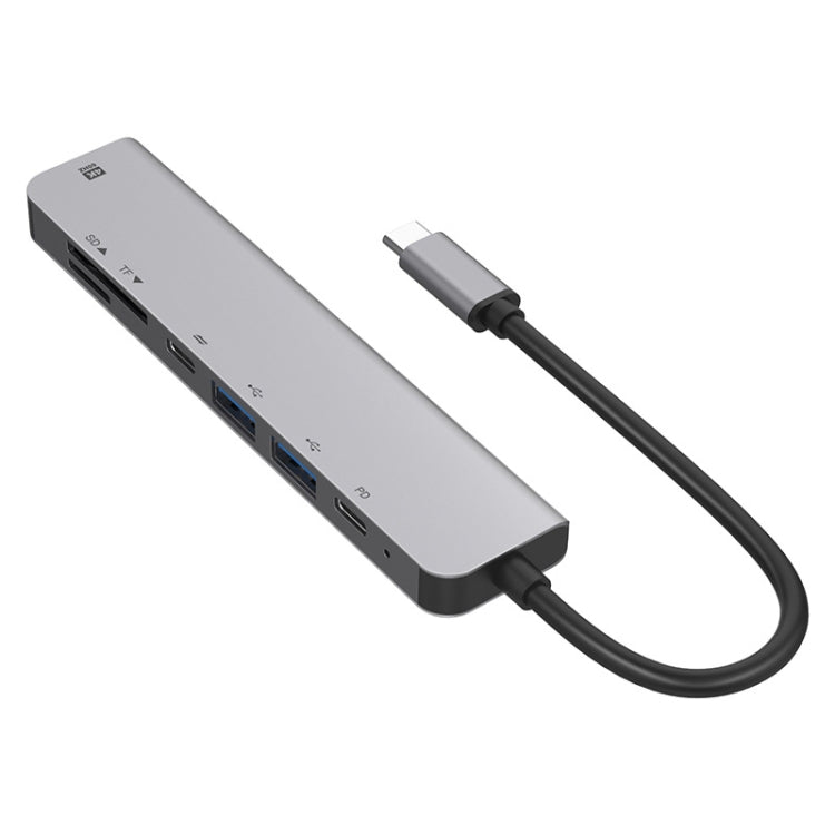 UC902 7-in-1 Multi-function HDMI+SD/TF+USB x 2+Type-C+PD to USB-C / Type-C Aluminum Alloy HUB – Aluminum Alloy, TPU, 4K