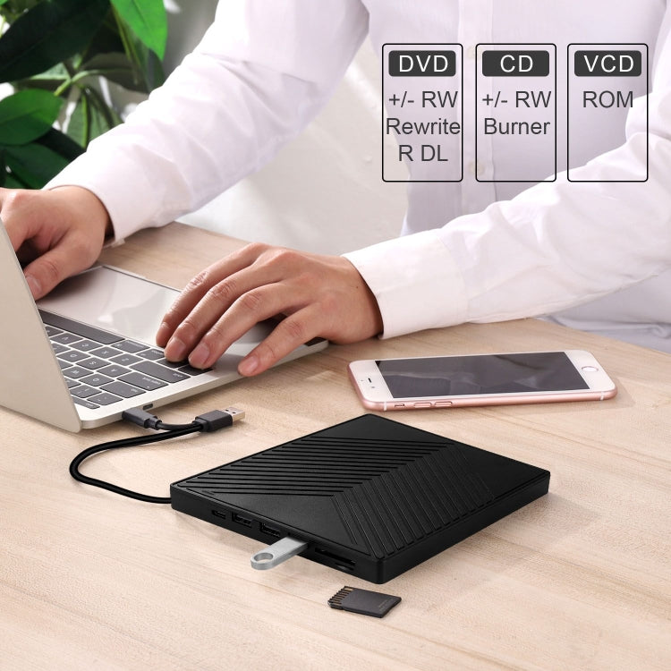 6-in-1 CD and DVD Recorder External USB 3.0 Optical Drive – Ultra-thin, Plug-and-play