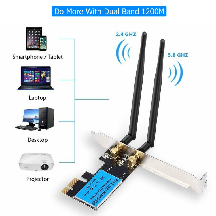 1200Mbps 5G / 2.4G Dual Band PCIe Wireless Network Card – 4K