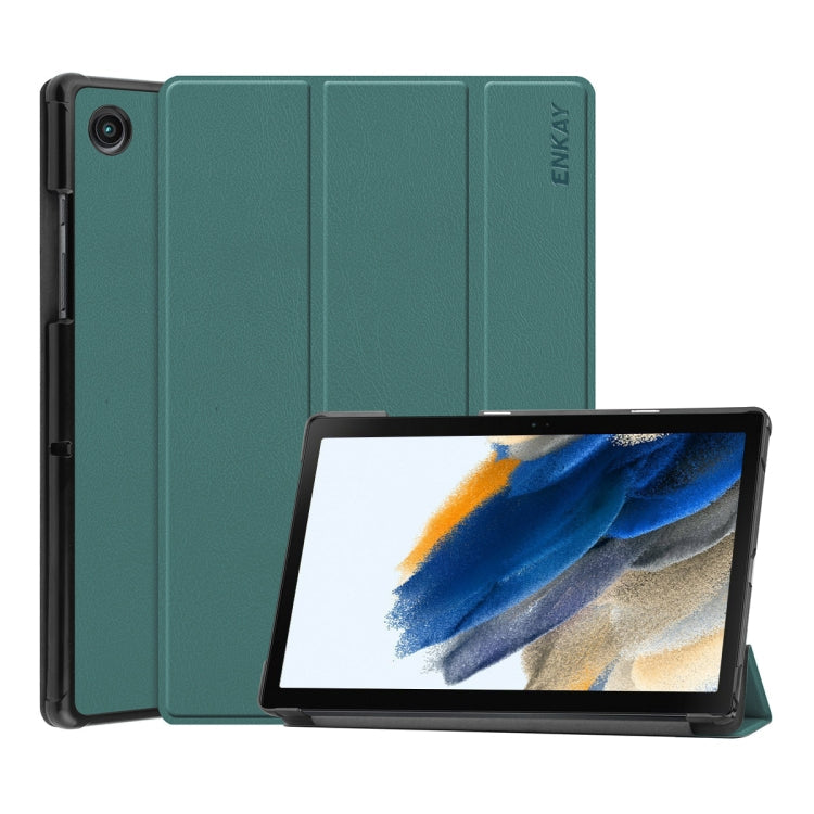ENKAY Custer Texture Leather Smart Tablet Case – Leather, For Samsung Galaxy Tab A8 10.5 2021 For Samsung Galaxy Tab A8 10.5 2021 Dark Green
