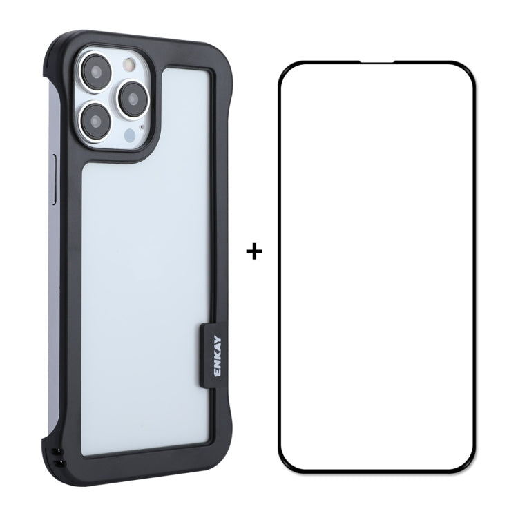 ENKAY Frameless Hollow PC Case + Glass Film for iPhone 13 Pro Max, For iPhone 13 Pro Max For iPhone 13 Pro Max Black