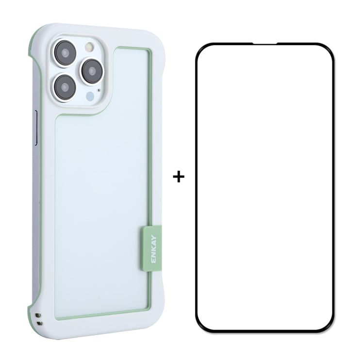 ENKAY Frameless Hollow PC Case + Glass Film for iPhone 13 Pro Max – Durable Build, Easy to Use, For iPhone 13 Pro Max For iPhone 13 Pro Max White