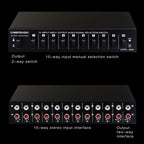 B059 10 In 2 Out / 2 In 10 Out 2-Way RCA Switch Audio Frequency Signal Select Shift Device Loudspeaker Box, B059
