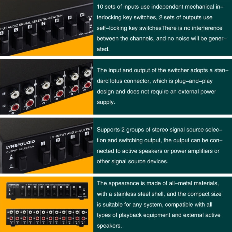 B059 10 In 2 Out / 2 In 10 Out 2-Way RCA Switch Audio Frequency Signal Select Shift Device Loudspeaker Box, B059