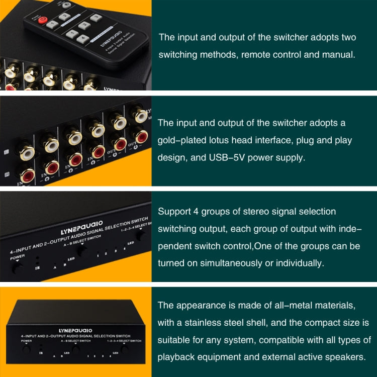 4 In 2 Out / 2 In 4 Out RCA Audio Signal Selector Switch Device with Remote Control – TPU