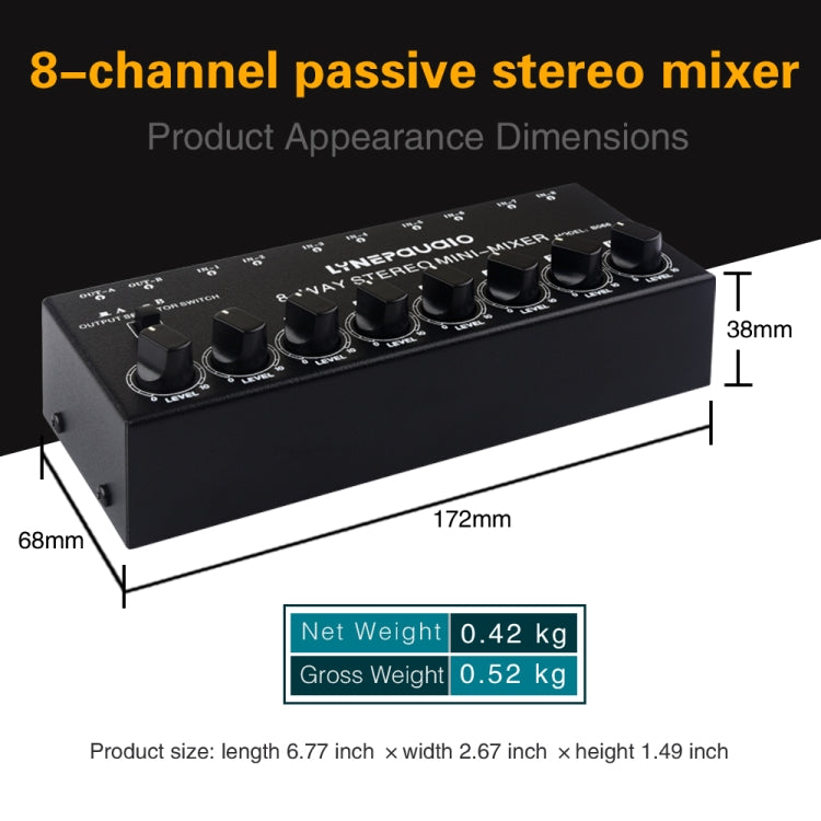 B066 Mini Stereo 8 Channel RCA Non Source Sound Passive Mixer, No Power Supply, 8 Channel RCA – TPU