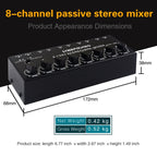 B066 Mini Stereo 8 Channel RCA Non Source Sound Passive Mixer, No Power Supply, 8 Channel RCA – TPU