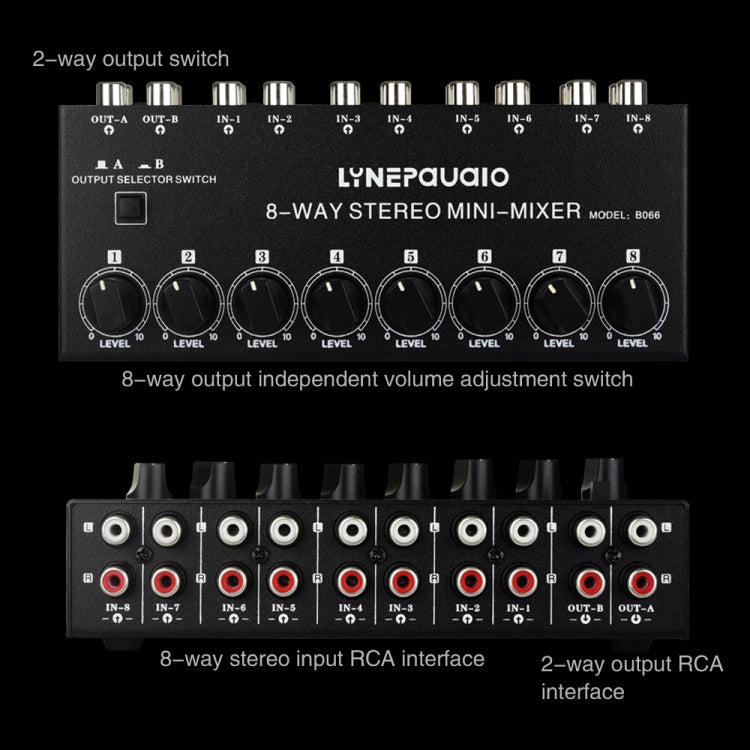 B066 Mini Stereo 8 Channel RCA Non Source Sound Passive Mixer, No Power Supply, 8 Channel RCA – TPU