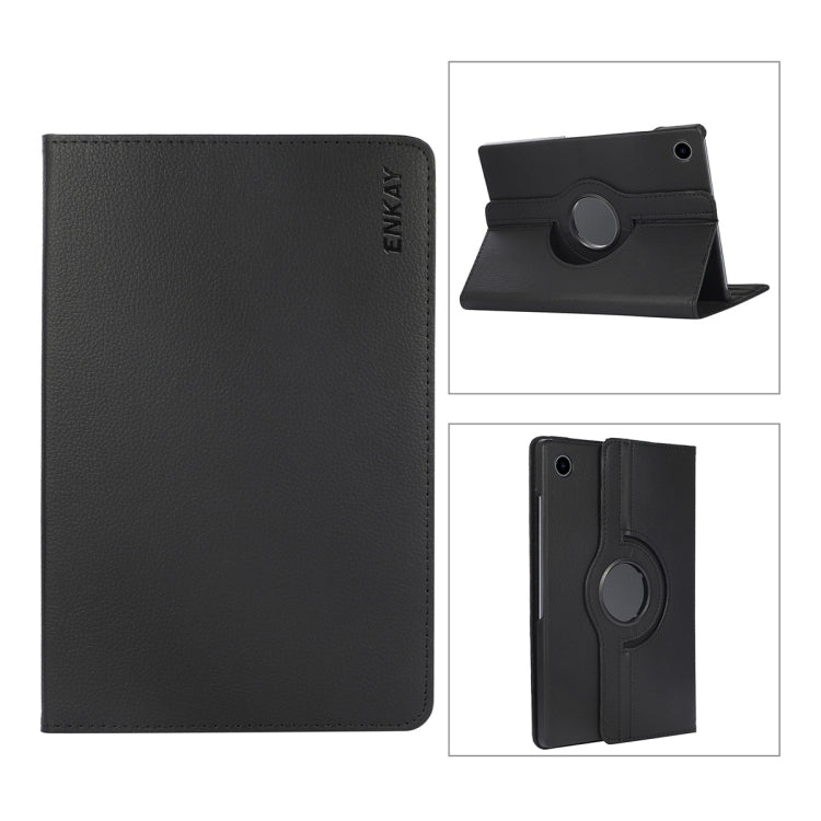 For Samsung Galaxy Tab A8 10.5 2021 X200/X205 ENKAY 360 Degree Rotation Litchi Leather Smart Case Black
