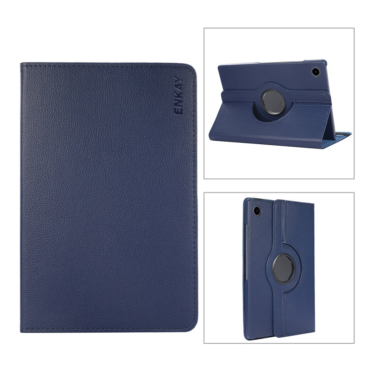 For Samsung Galaxy Tab A8 10.5 2021 X200/X205 ENKAY 360 Degree Rotation Litchi Leather Smart Case – Leather, Full Body Protection Dark Blue