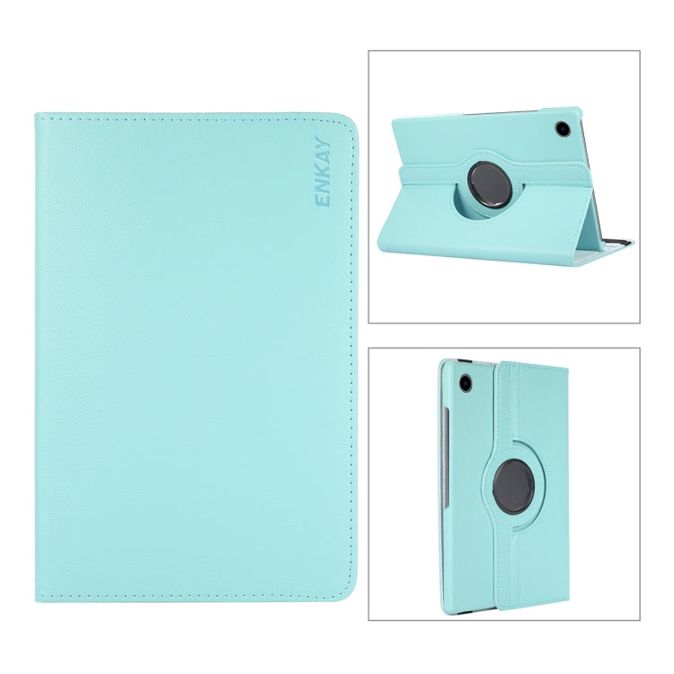 For Samsung Galaxy Tab A8 10.5 2021 X200/X205 ENKAY 360 Degree Rotation Litchi Leather Smart Case – Leather, Full Body Protection Light Blue